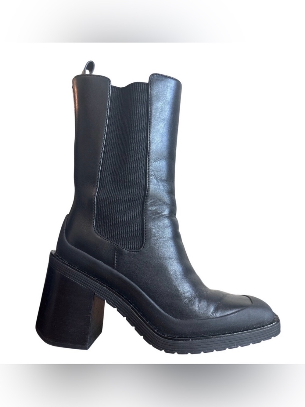 Tory Burch Expedition Chelsea Boots Black Leather Lug Block Heel Size 8